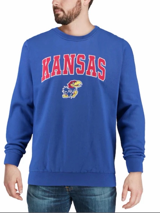 Champion Other - Champion Royal Blue Kansas KU Jayhawk Crewneck Sweatshirt with Red Lettering